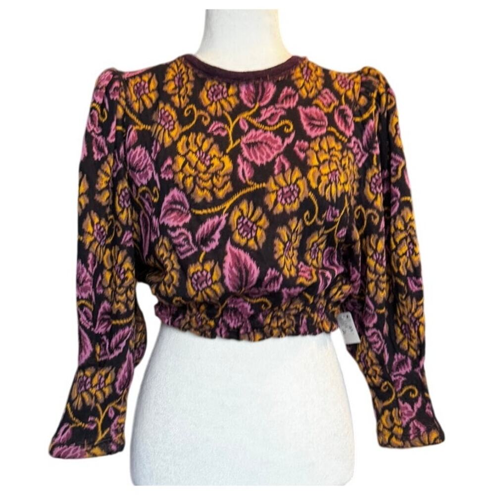 Free People No Ordinary Top Floral Open Back Cropped Boho Cottagecore NWT XS